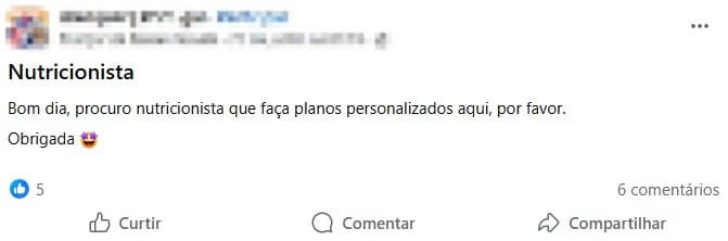 Post em grupo do Facebook pedindo indicação de psicólogo na Zona Leste de São Paulo.
