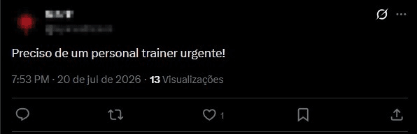 Post no X procurando um personal trainer que atenda em casa em Belo Horizonte.
